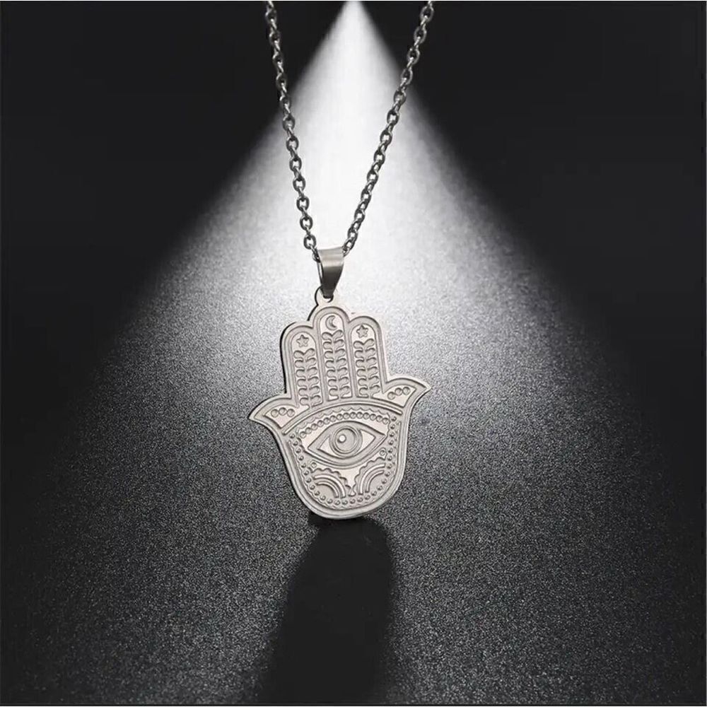 Hamsa Necklace Silver Stainless Steel